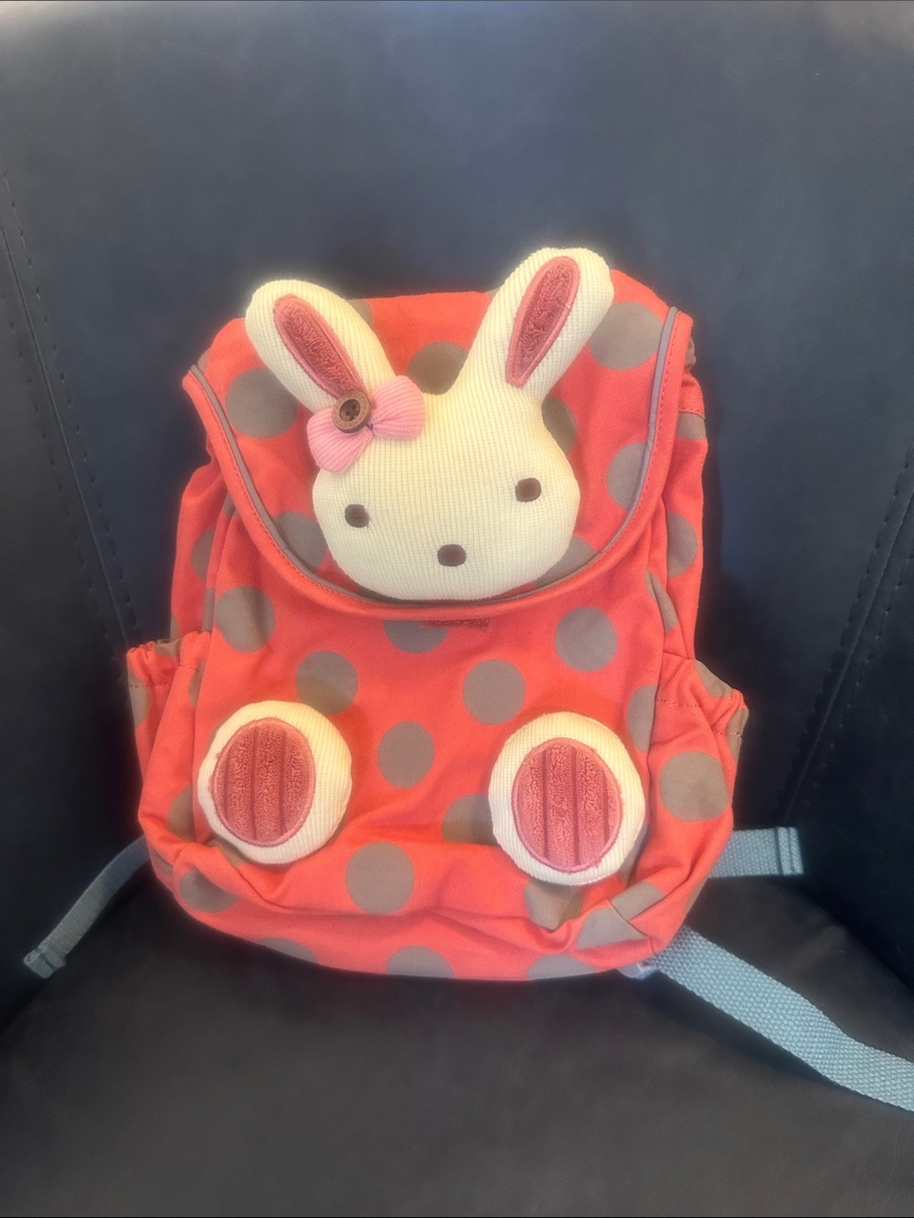Kids Toddler Coral Polka Dot Bunny Backpack Roraailey